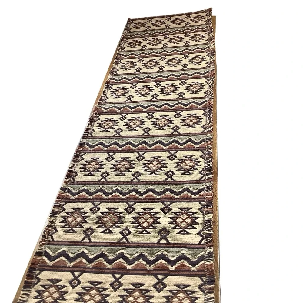Vintage Aztec Tribal Geometric Woven Wool Table Runner Rug Tapestry 12x69